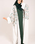 White Linen Look Embroidered Abaya