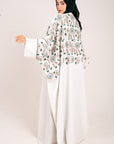 White Linen Look Embroidered Abaya