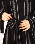 Aztec Noir Premium Jacquard Open Abaya