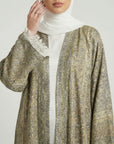 Antique Gold Pashmina Frayed Open Abaya