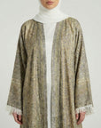 Antique Gold Pashmina Frayed Open Abaya