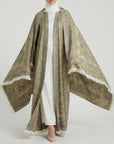 Antique Gold Pashmina Frayed Open Abaya