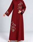 Burgundy Floral Embellished Abaya