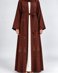 Zahra Embellished Open Abaya - Chestnut Brown
