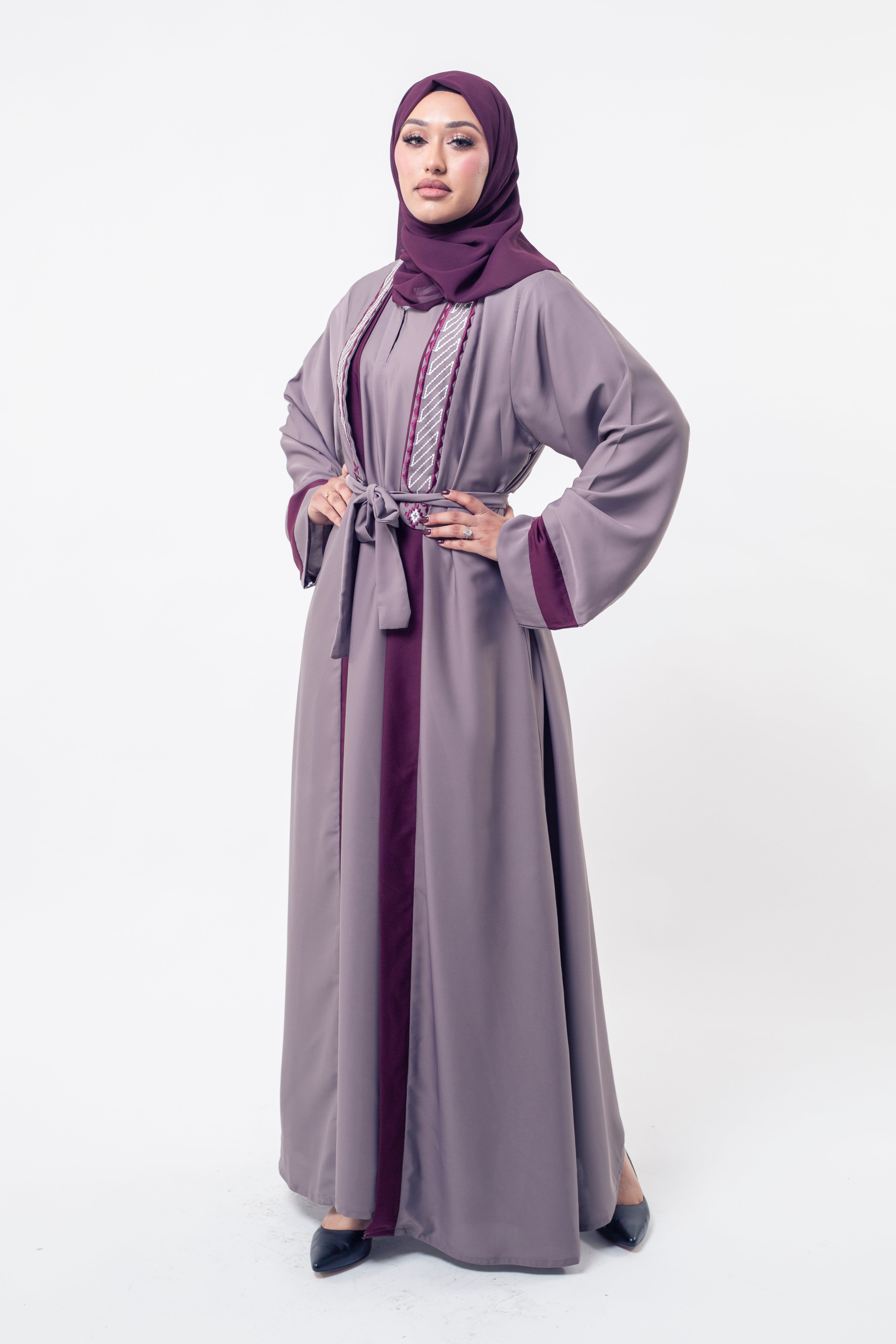 Deep Taupe Embroidered Abaya