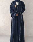 Denim Linen Look Frayed Sleeve Open Abaya