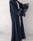 Denim Linen Look Frayed Sleeve Open Abaya