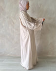 Beige Linen Abaya with Black Piping Detail