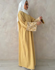Saffa Linen Look Embroidered Cuffs Abaya