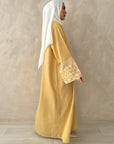 Saffa Linen Look Embroidered Cuffs Abaya