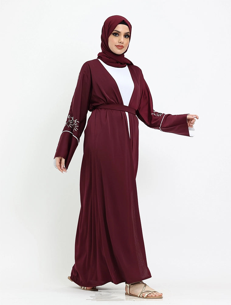 bodycon white dress Burgundy flared abaya 58 main image 0