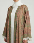 Olive rose Pashmina Frayed Open Abaya