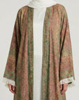 Olive rose Pashmina Frayed Open Abaya