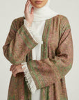 Olive rose Pashmina Frayed Open Abaya