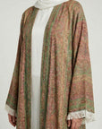Olive rose Pashmina Frayed Open Abaya
