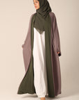 Reverse beige side of abaya front view