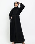 Black Diamante Lace Closed Abaya