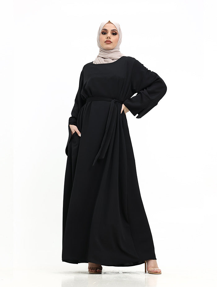 Plain Black Abaya - Split Cuff