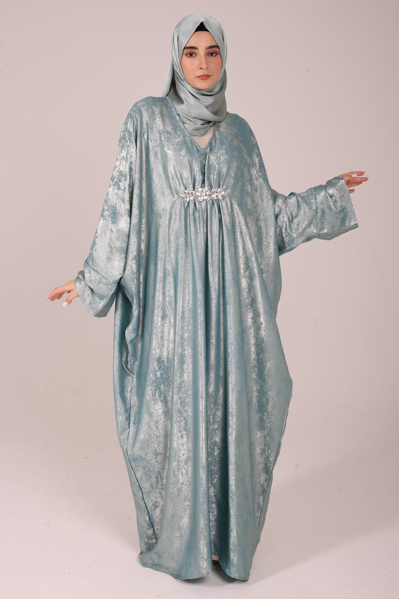 Ocean Mist Closed Butterfly Abaya With Stone Work Anaqa Inspired Ocean Mist Closed Butterfly Abaya With Stone Work Anaqa Inspired