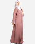 Rose gold open abaya with detailed embellishments side view