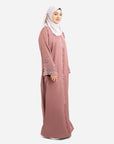 Rose gold open abaya with detailed embellishments side view
