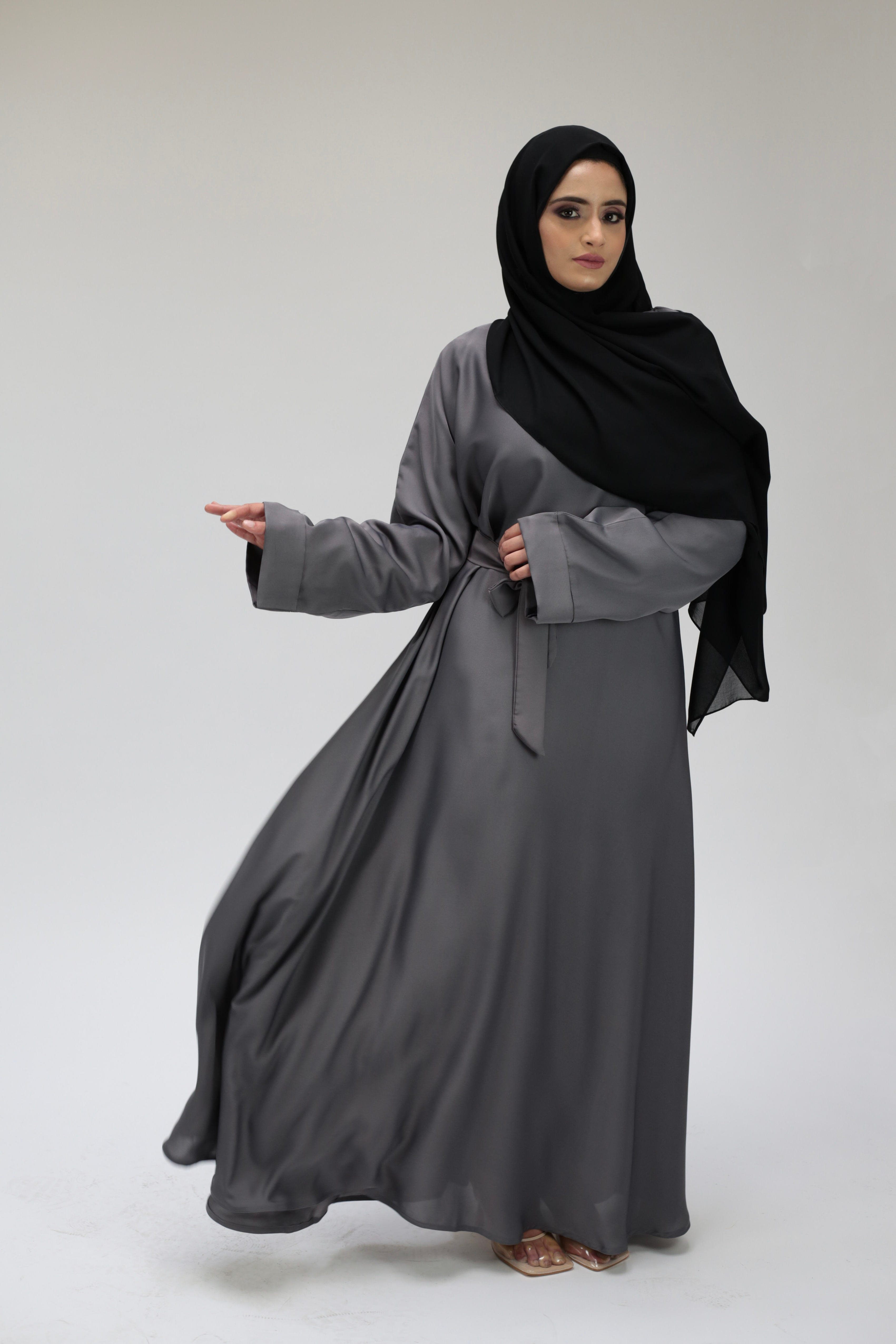 Grey Umbrella Cut Closed Abaya