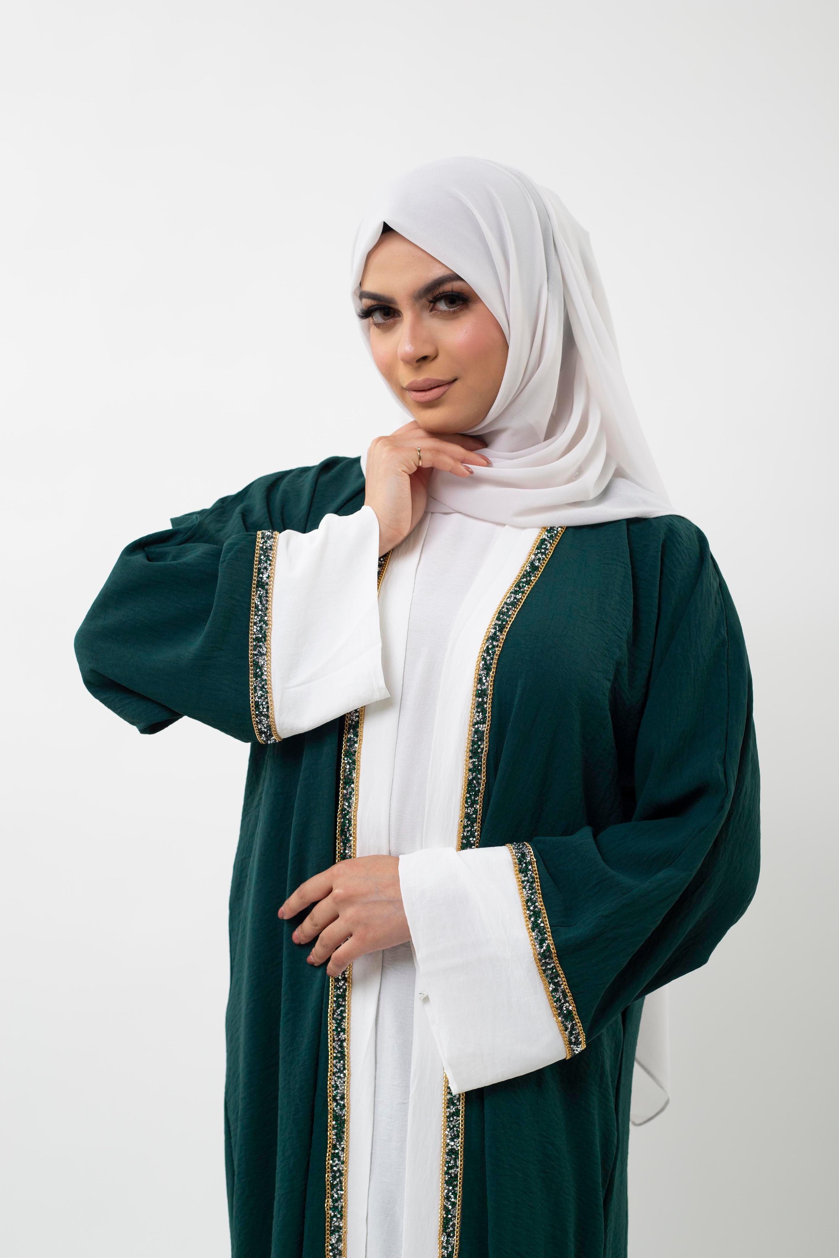 3 Piece Emerald Gem Open abaya - Anaqa Inspired