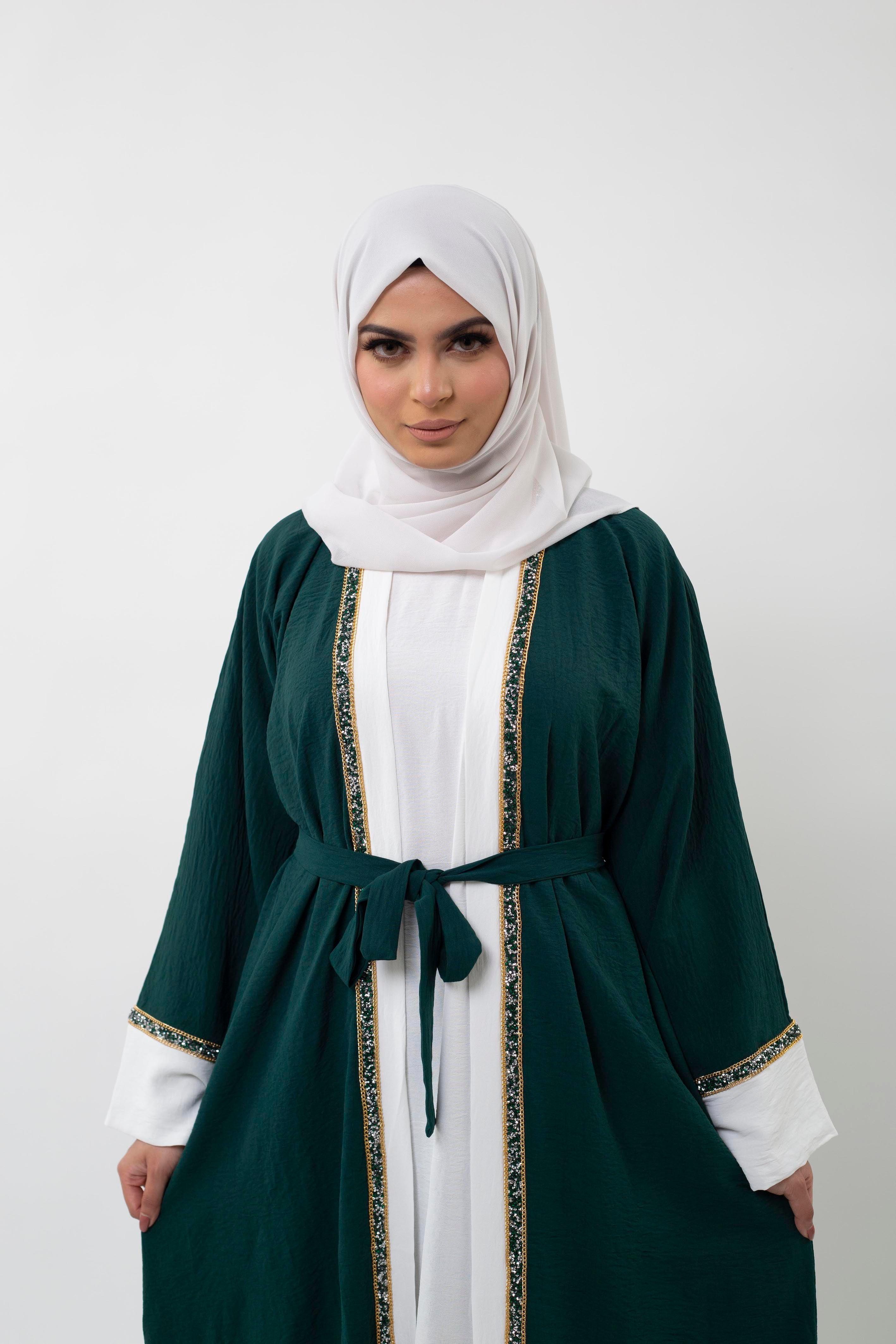 3 Piece Emerald Gem Open abaya - Anaqa Inspired