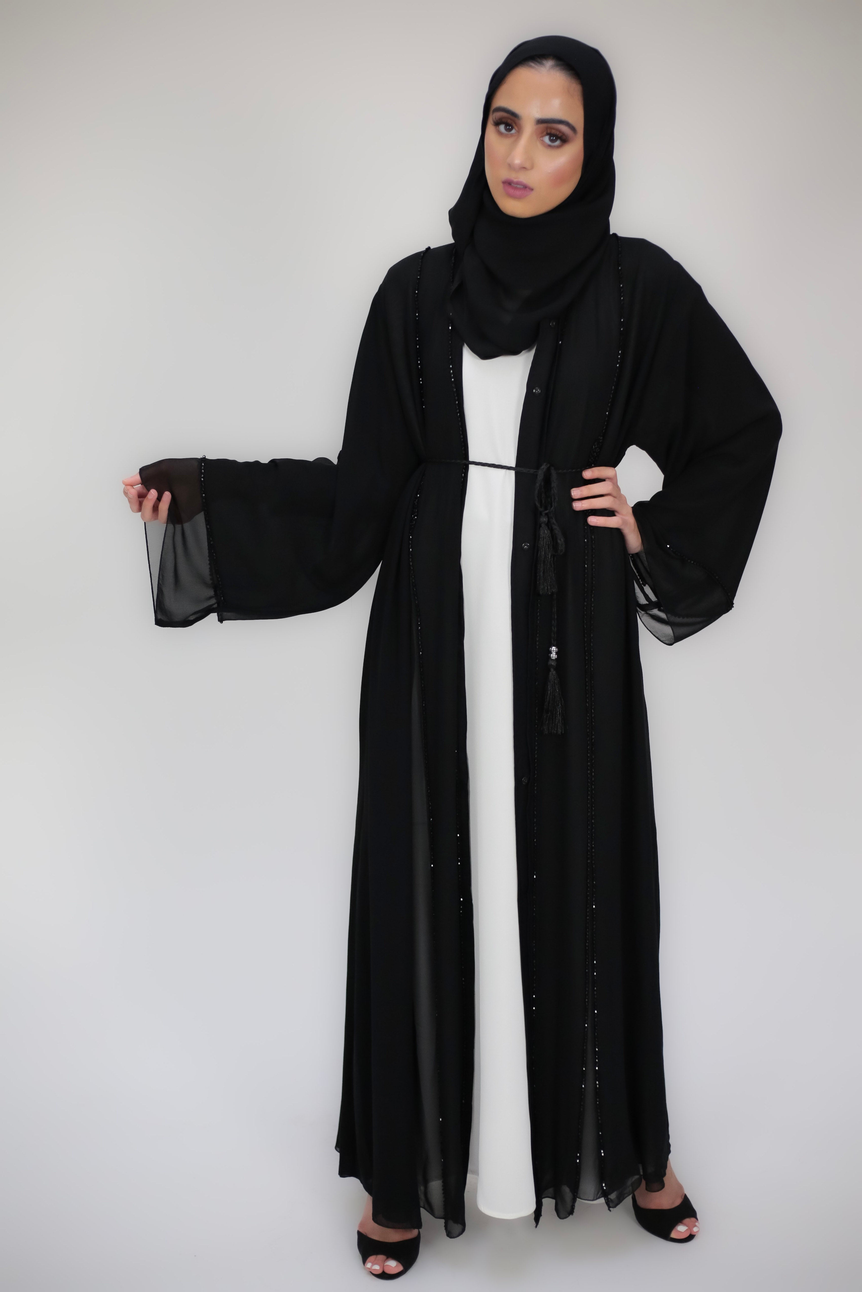 Midnight Black Chiffon Layered Abaya