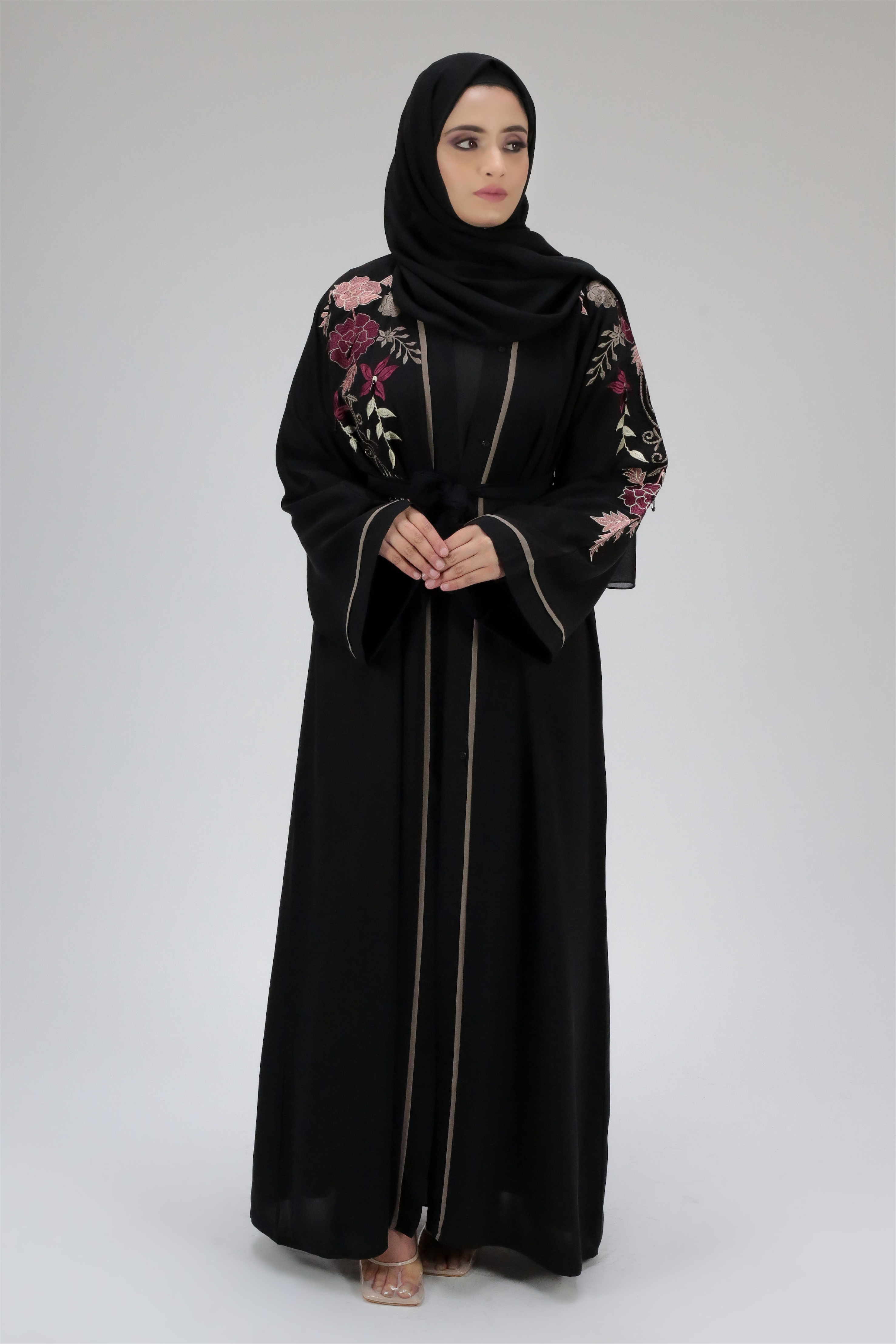 Aswad Spring Blossom Embroidery Open Abaya