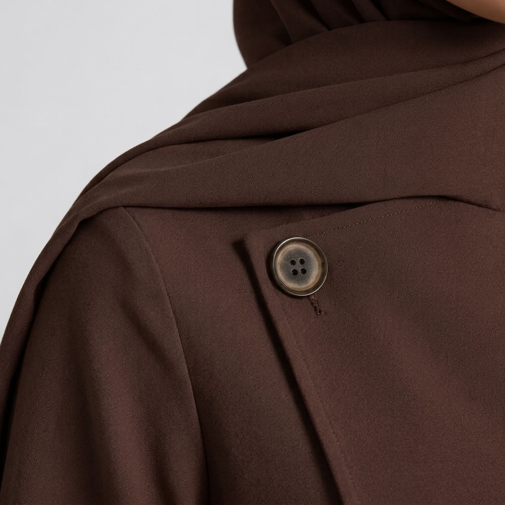 Asymmetric Modest Jacket &amp; Skirt Co-ord - Chocolate Brown