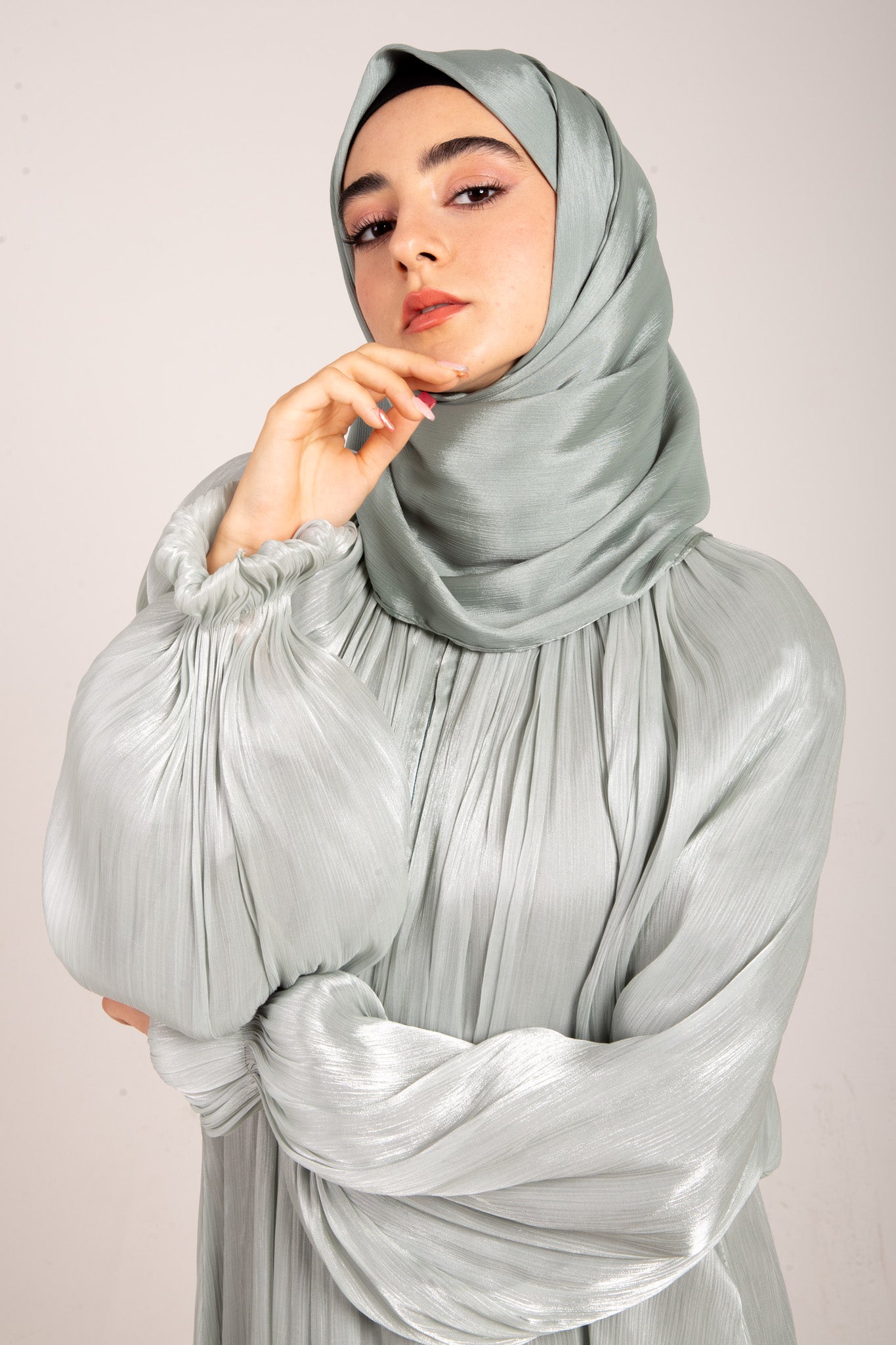 Sage Green Organza Pleated Dress – Anaqa Inspired