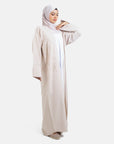 Nude Linen Blend Embellished Abaya