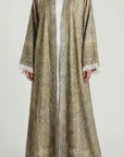 Antique Gold Pashmina Frayed Open Abaya