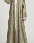 Antique Gold Pashmina Frayed Open Abaya