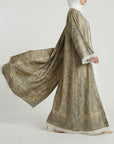 Antique Gold Pashmina Frayed Open Abaya