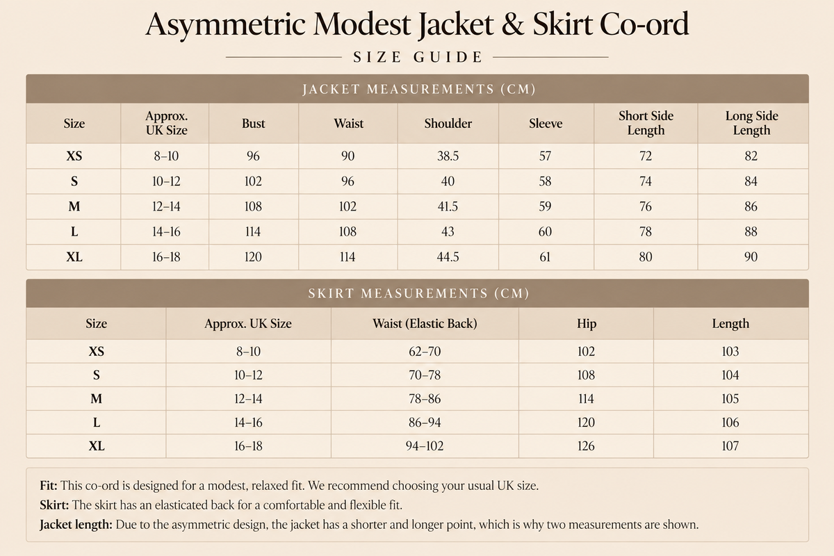 Asymmetric Modest Jacket &amp; Skirt Co-ord - Chocolate Brown