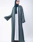 Premium Pine Green Hand Embellished Open Abaya