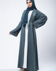 Premium Pine Green Hand Embellished Open Abaya