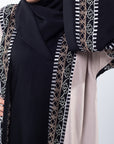 Dual Tone Aztec Print Co-Ord Open Abaya