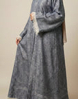 Blue Pashmina Frayed Open Abaya