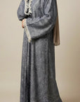 Blue Pashmina Frayed Open Abaya