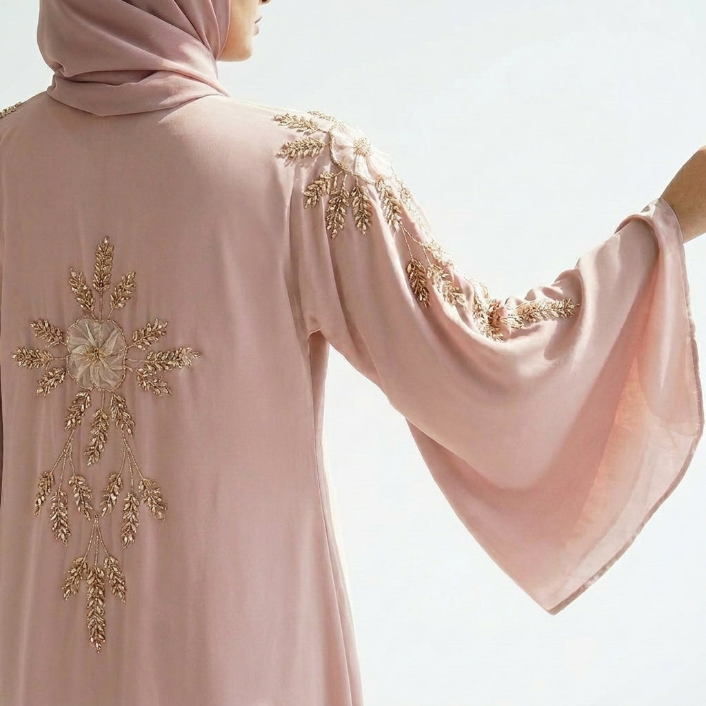 Blush Embellished Open Abaya