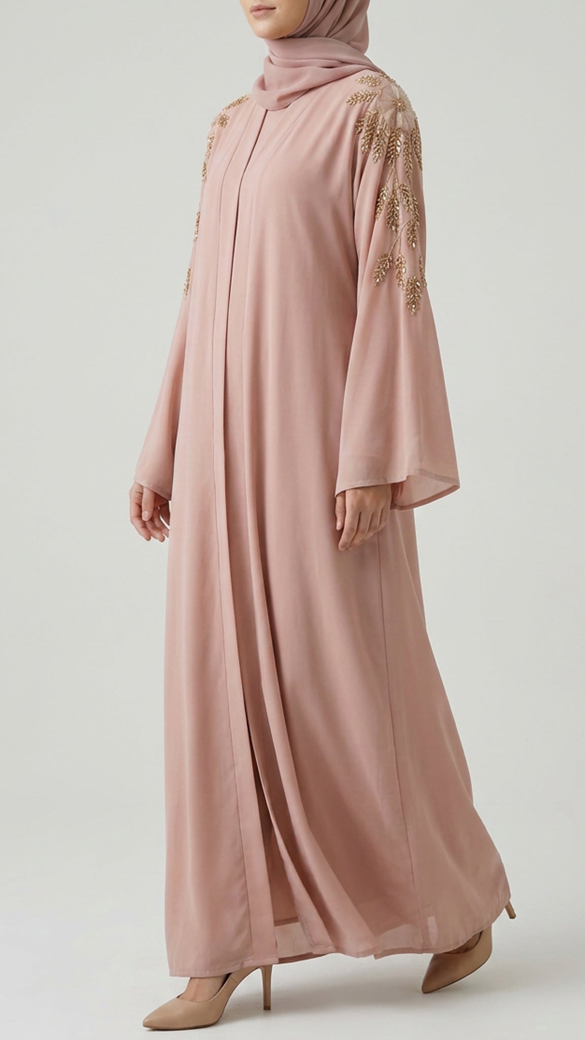 Blush Embellished Open Abaya