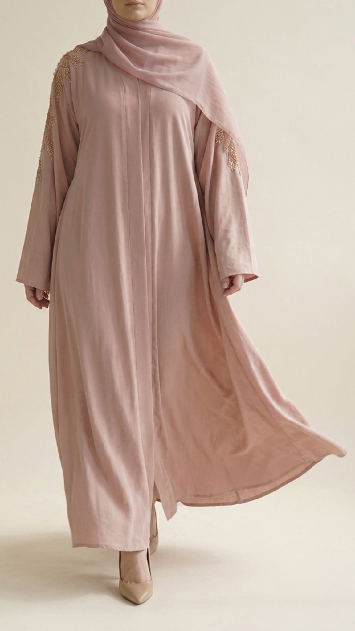 Blush Embellished Open Abaya