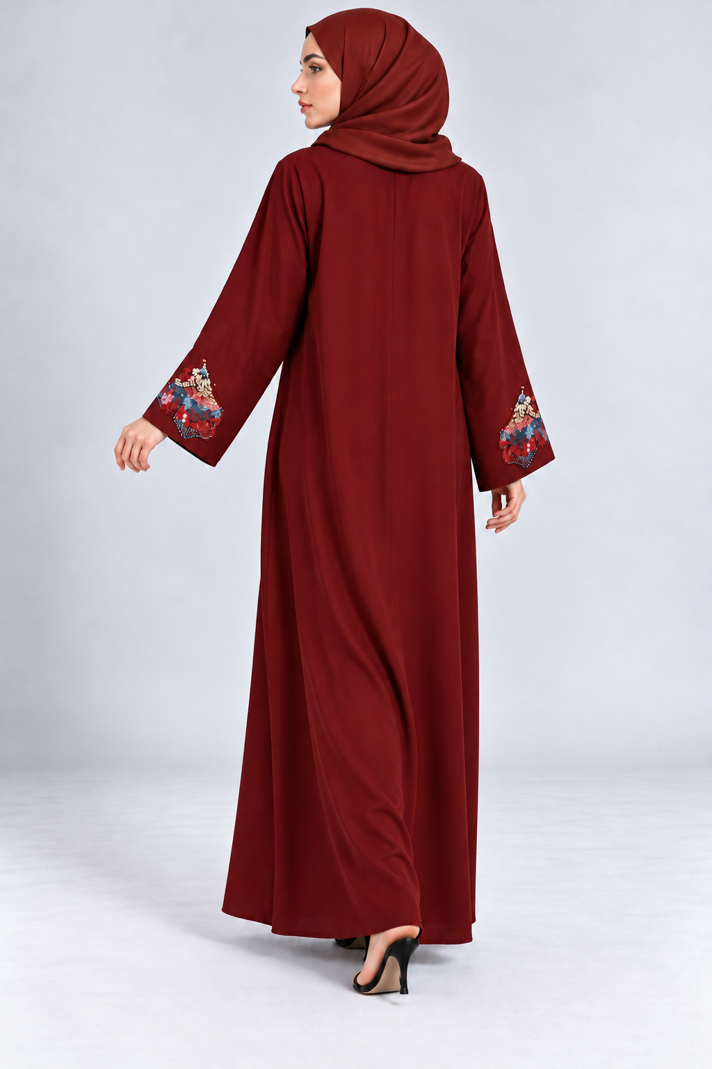 Burgundy Floral Embellished Abaya