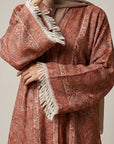 Burnt Orange Pashmina Frayed Open Abaya