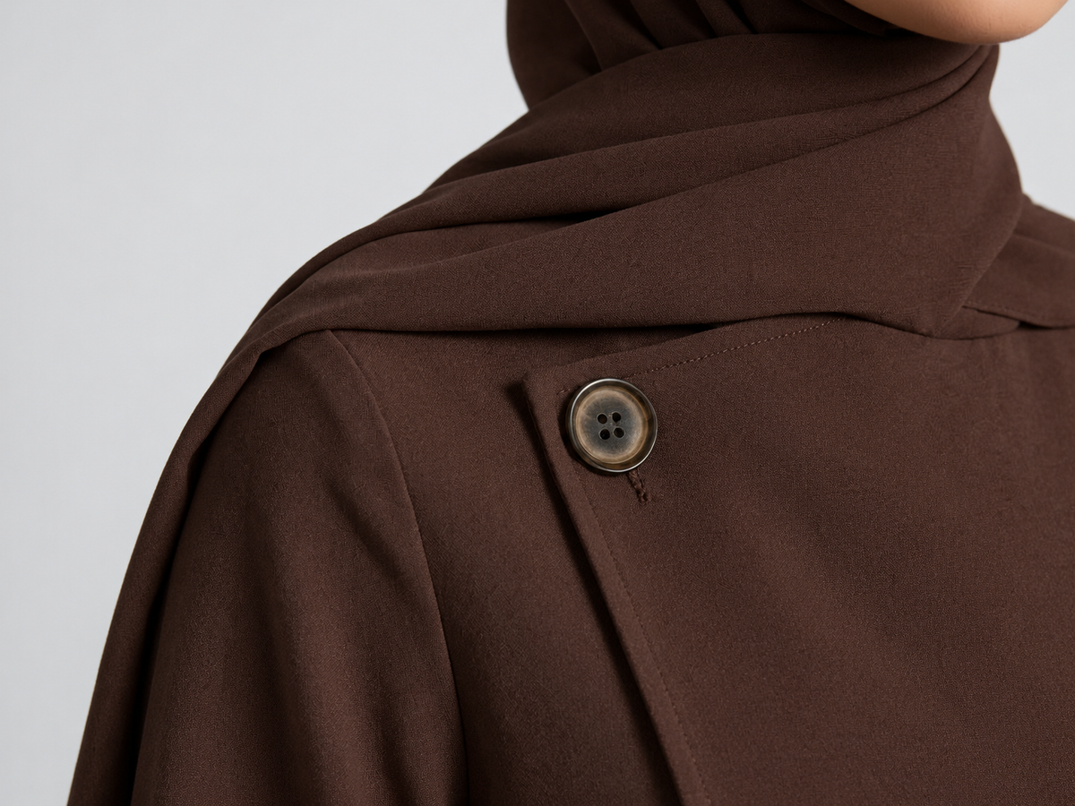Asymmetric Modest Jacket &amp; Skirt Co-ord - Chocolate Brown