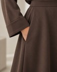 Asymmetric Modest Jacket & Skirt Co-ord - Chocolate Brown