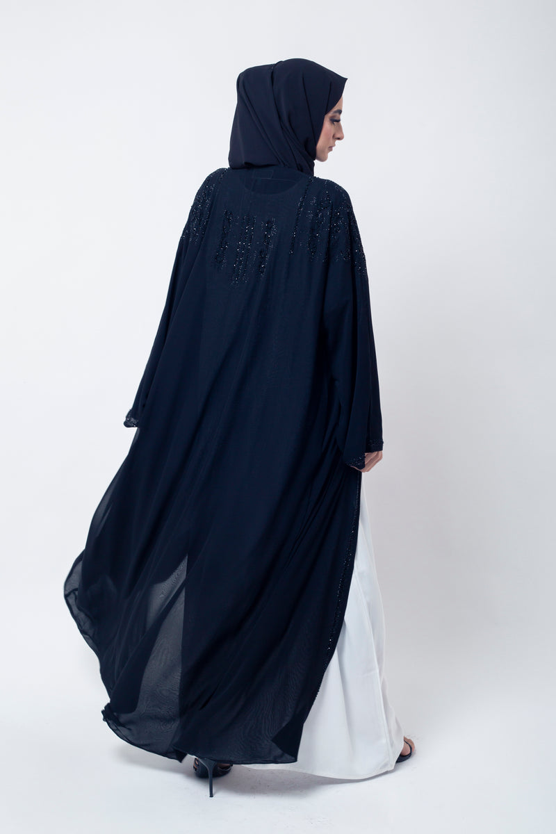 Premium Ebony Chiffon Glistening Open Abaya